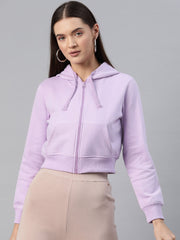 Lavender Hooded Cropped Fleece Sweatshirt