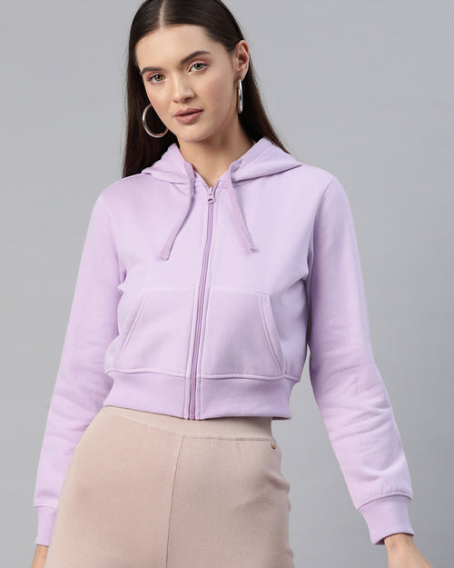 Lavender Hooded Cropped Fleece Sweatshirt