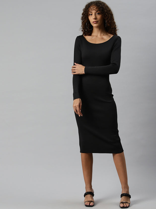 Black Scuba Bodycon Midi Dress