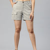 Grey High-Rise Pure Cotton Cargo Shorts