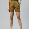 Khaki High-Rise Pure Cotton Cargo Shorts