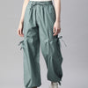 Teal Loose Fit High-Rise Pure Cotton Parachute Cargo Trouser