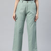 Sea Green Flat-Front High-Rise Pure Cotton Cargos