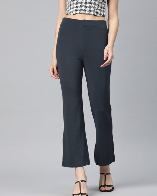 Charcoal Slim Fit High-Rise Bootcut Trousers