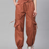 Rust Loose Fit High-Rise Pure Cotton Parachute Cargo Trouser