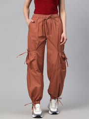 Rust Loose Fit High-Rise Pure Cotton Parachute Cargo Trouser