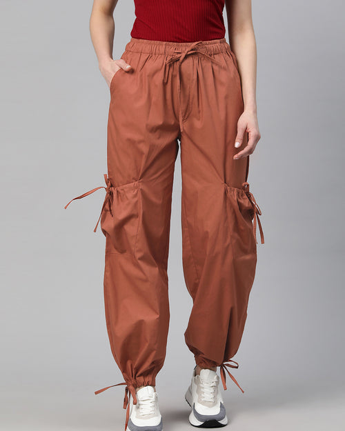 Rust Loose Fit High-Rise Pure Cotton Parachute Cargo Trouser