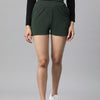 Olive Green Solid Mid-Rise Regular Shorts