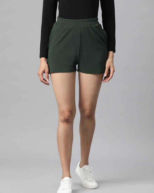 Olive Green Solid Mid-Rise Regular Shorts