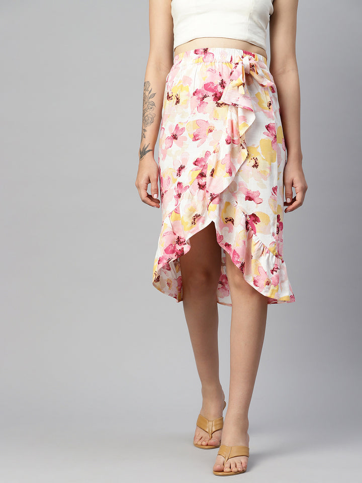 Pink Floral Wrap Skirt