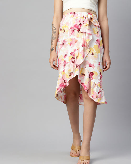 Pink Floral Wrap Skirt