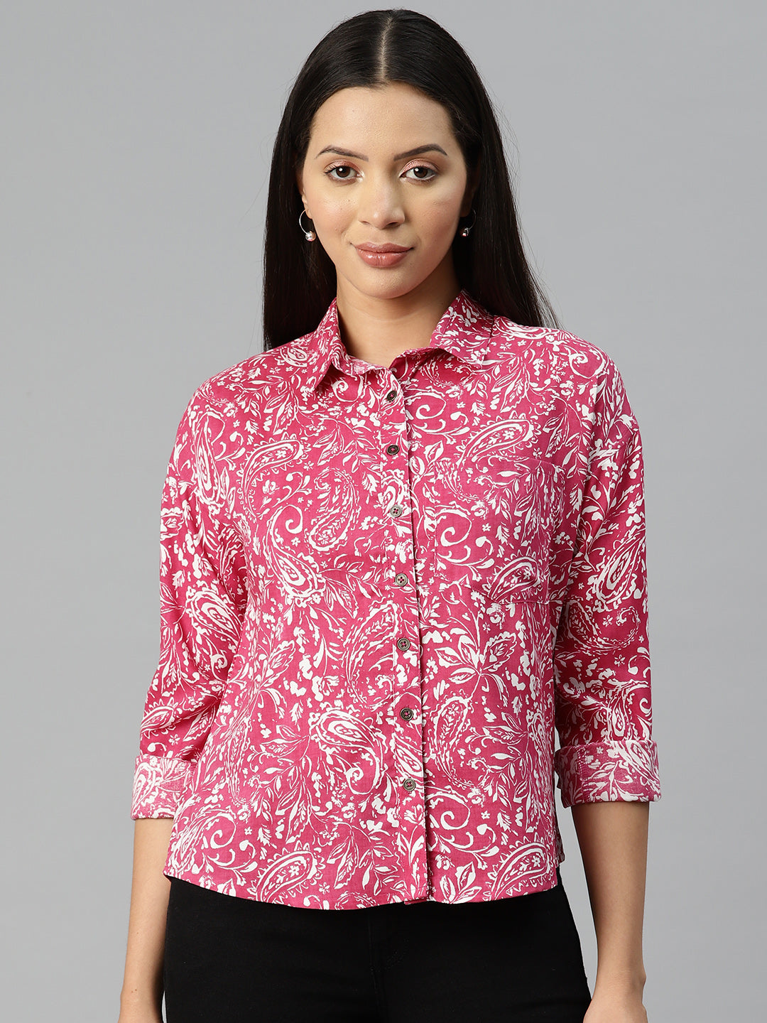 Fuchsia Ethnic Motifs Printed Casual Shirt
