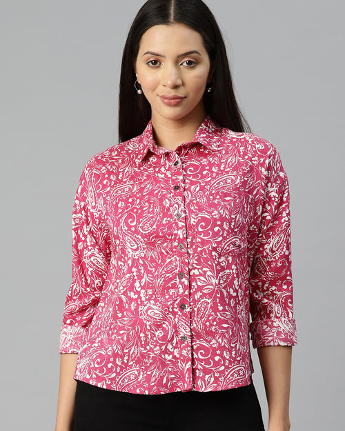 Fuchsia Ethnic Motifs Printed Casual Shirt