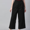 Women Black Cotton Cropped Parallel Trousers