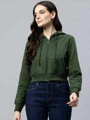 Green Crop Fleece Hooded Sweatshirt