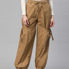 Taupe Loose Fit High-Rise Pure Cotton Parachute Cargo Trouser