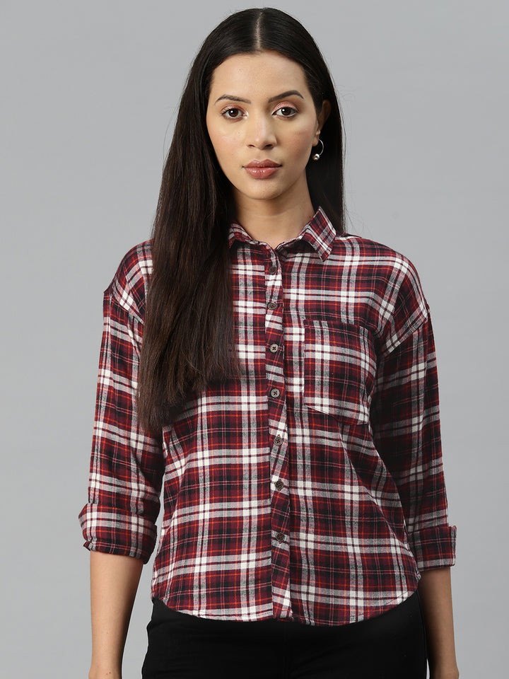 Maroon Tartan Checks Casual Shirt