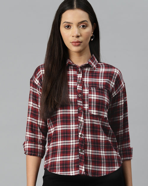 Maroon Tartan Checks Casual Shirt