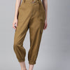 Women Khaki High-Rise Cargo Joggers with Belt