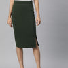 Olive Green Side Slit Pencil Skirt