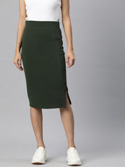Olive Green Side Slit Pencil Skirt