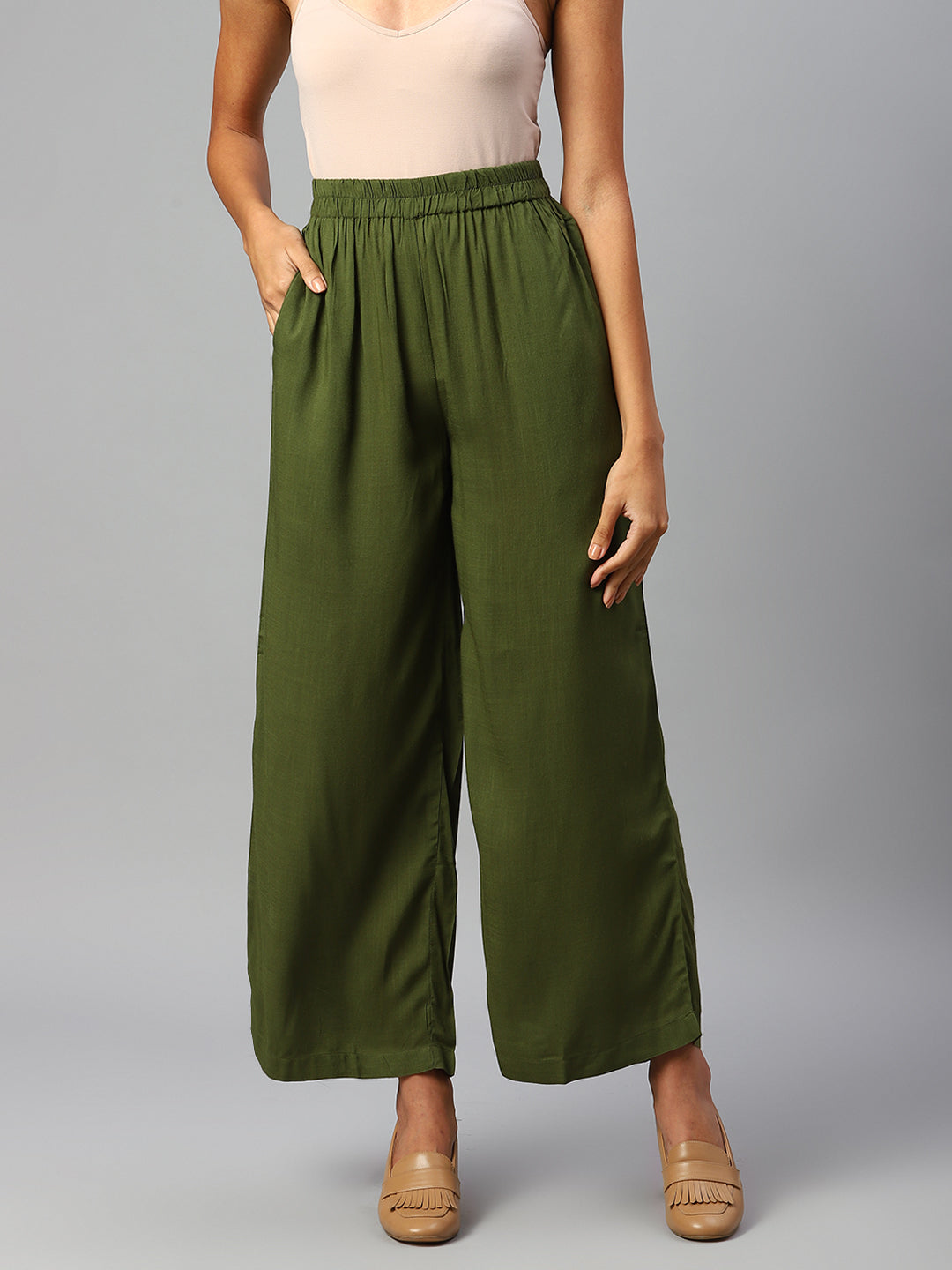 Women Olive-Green Palazzos