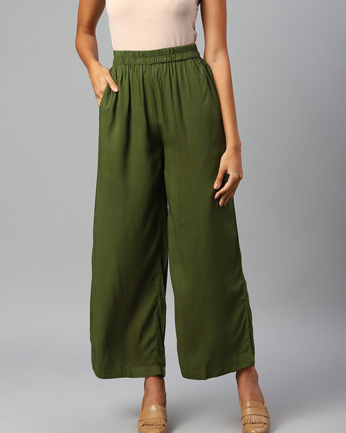 Women Olive-Green Palazzos