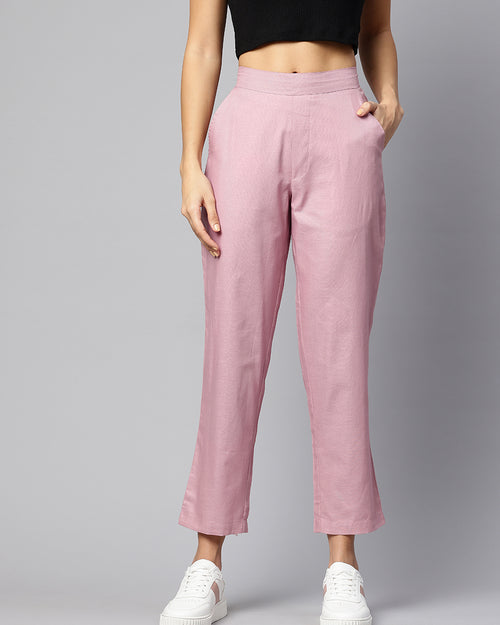 Pink Pure Cotton Peg Trousers