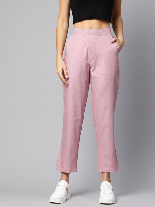 Pink Pure Cotton Peg Trousers