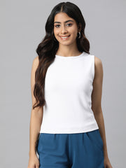 Solid White Sleeveless Crop Top