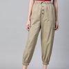 Women Beige Cotton Cropped Joggers