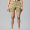 Beige High-Rise Pure Cotton Cargo Shorts