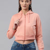 Peach-Coloured Hooded Cropped Fleece Sweatshirt