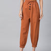 Women Rust Orange High-Rise Cargo Joggers