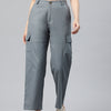Grey Cotton High-Rise Cargos Trousers