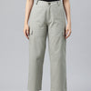 Grey Flat-Front High-Rise Pure Cotton Cargos