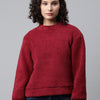 Woman Maroon Faux Fur Sweatshirt