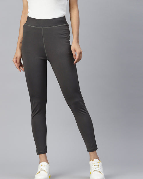 Charcoal Grey Solid Ankle Length Slim Fit Leggings