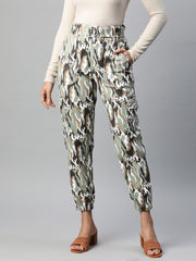 Green Camouflage Printed Cargos Trousers with Belt