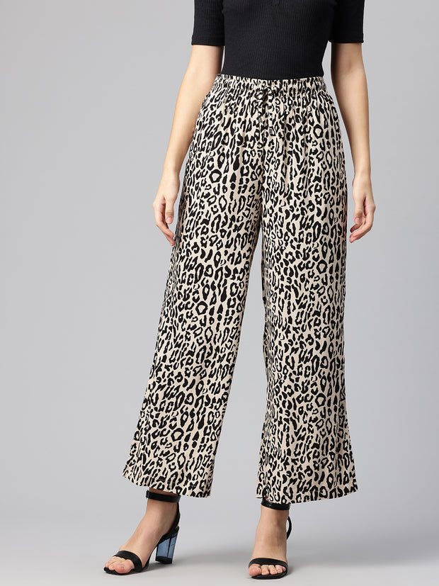 Women Animal Printed Wide Leg High-Rise Trousers