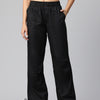 Black Women Loose Fit High-Rise Cargos Trousers