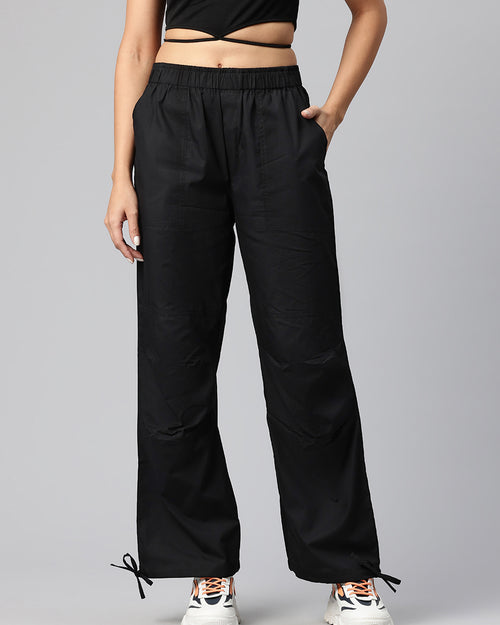 Black Women Loose Fit High-Rise Cargos Trousers
