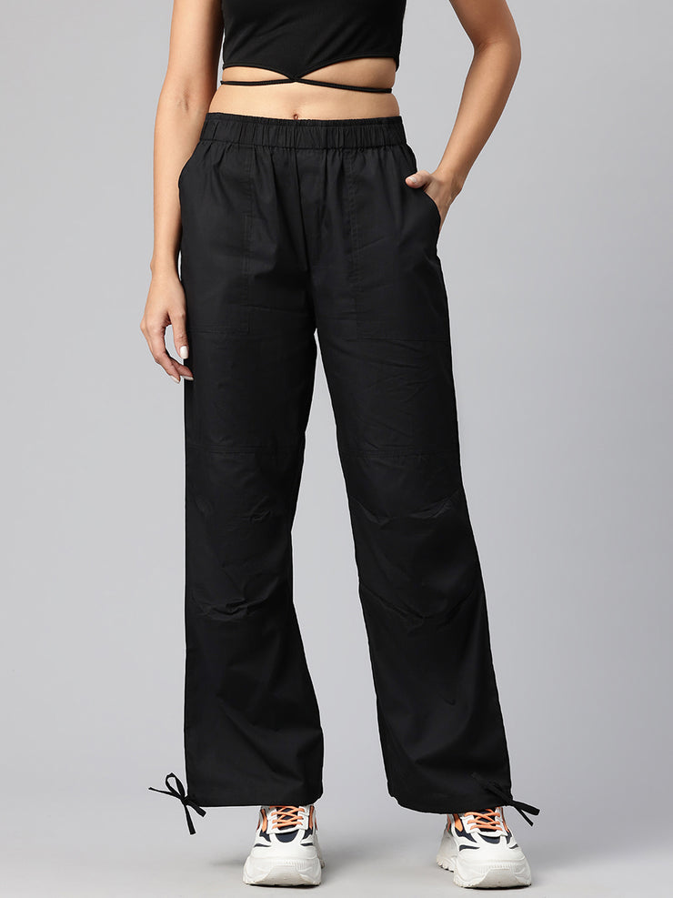 Black Women Loose Fit High-Rise Cargos Trousers