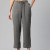 Grey Textured High-Rise Trousers