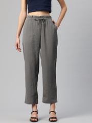 Grey Textured High-Rise Trousers