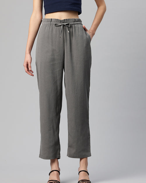 Grey Textured High-Rise Trousers