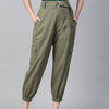 Women Olive Green  Cotton Cropped Cargo Joggers with Belt