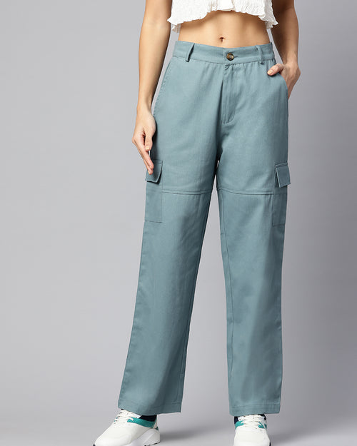High-Rise Pure Cotton Cargo Trousers
