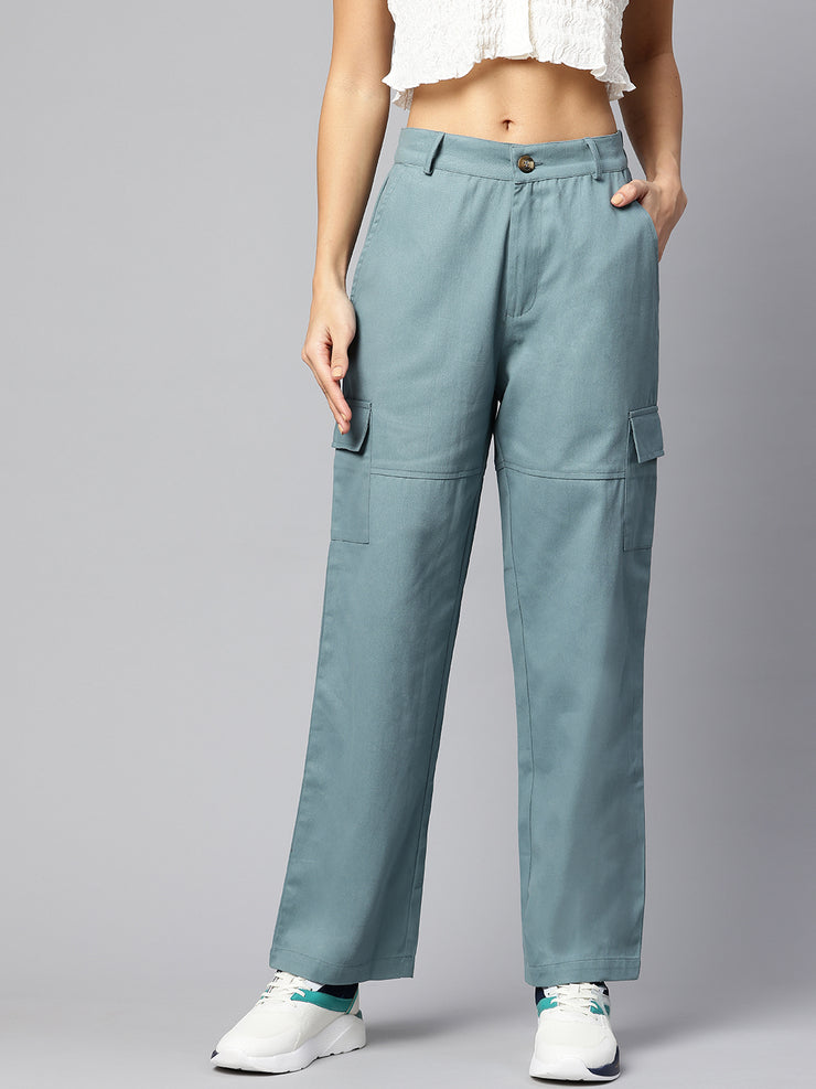 High-Rise Pure Cotton Cargo Trousers