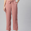 Pink Woven Textured High-Rise Trousers